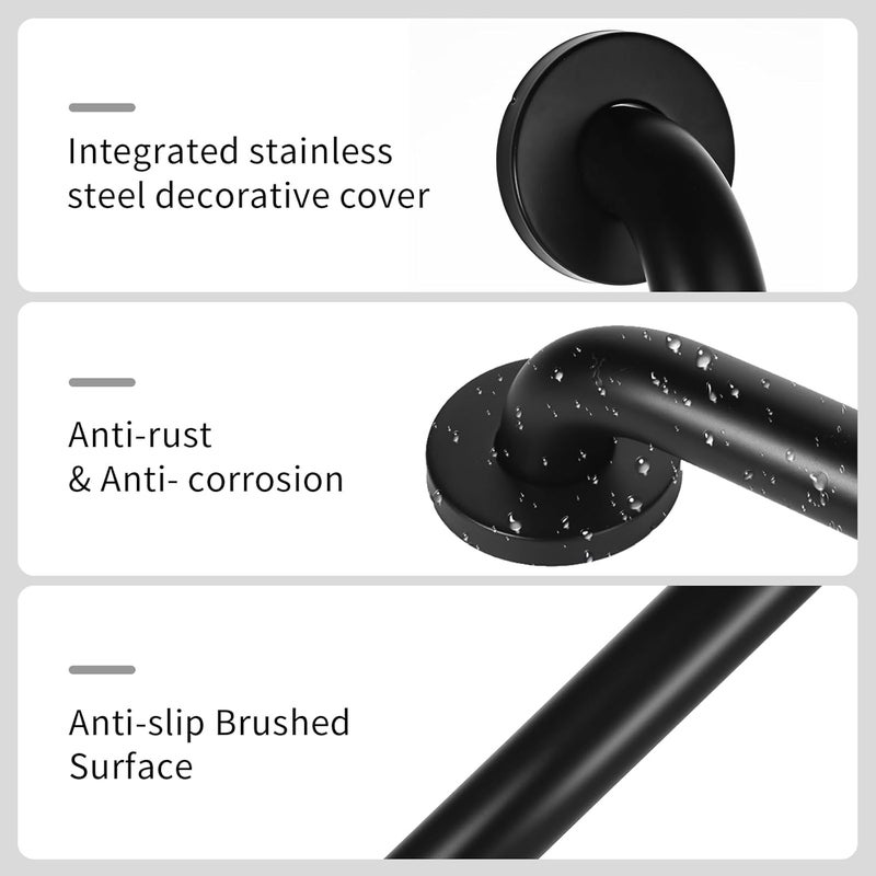 JAKARDA 24inch Handicap Grab Bar for Shower, Shower Handles for Elderly, Shower Grab Bars for Seniors with Concealed Screws Black - Image 4